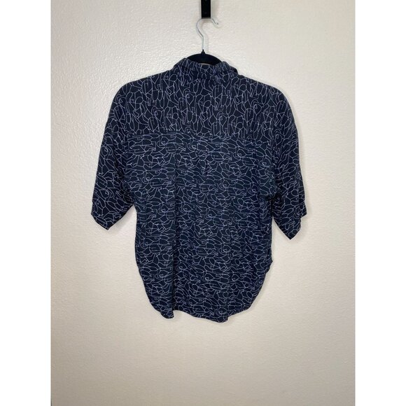 Khazana Womens Black Abstract Button-Up Blouse 3/4 Sleeve  Lightweight Top - Picture 3 of 6